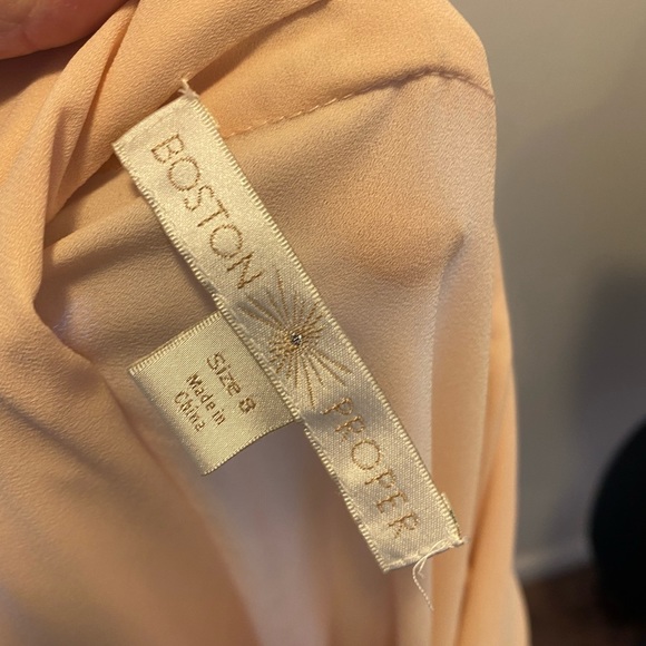 Boston Proper Drape Front Wrap Blouse Plunge Neck Top Peach Biscotti 8 $79 - Picture 5 of 7